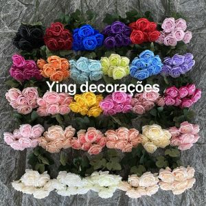 Buquê de 7 rosa flor artificial / Decoração Casamento, Arranjos, Decorar Festas e casa RS-705