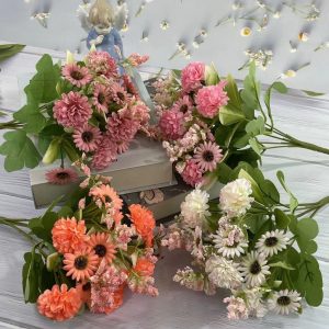 Flores Artificiais De Peça Crisântemo Decoração De Bolo Falsas De Seda Plástico Artificial FR-811